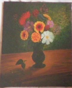 Voici un tableau qui j'ai fait en 1993. Huile sur toile 60 x 50 cm. Je l'ai fait pour la mère de mes filles. Je sais qu'elle ne l'a plus mais pas ce qu'il est devenu. Peut-être n'existe-t-il plus...
